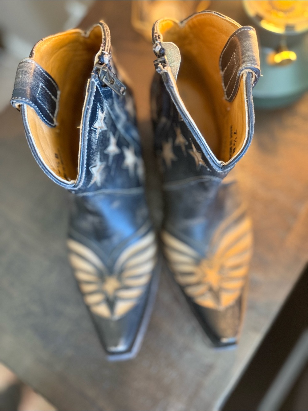 Old Gringo Black Star Wing Western Ankle Boots Size 7.5B Distressed Leather - Picture 7 of 14